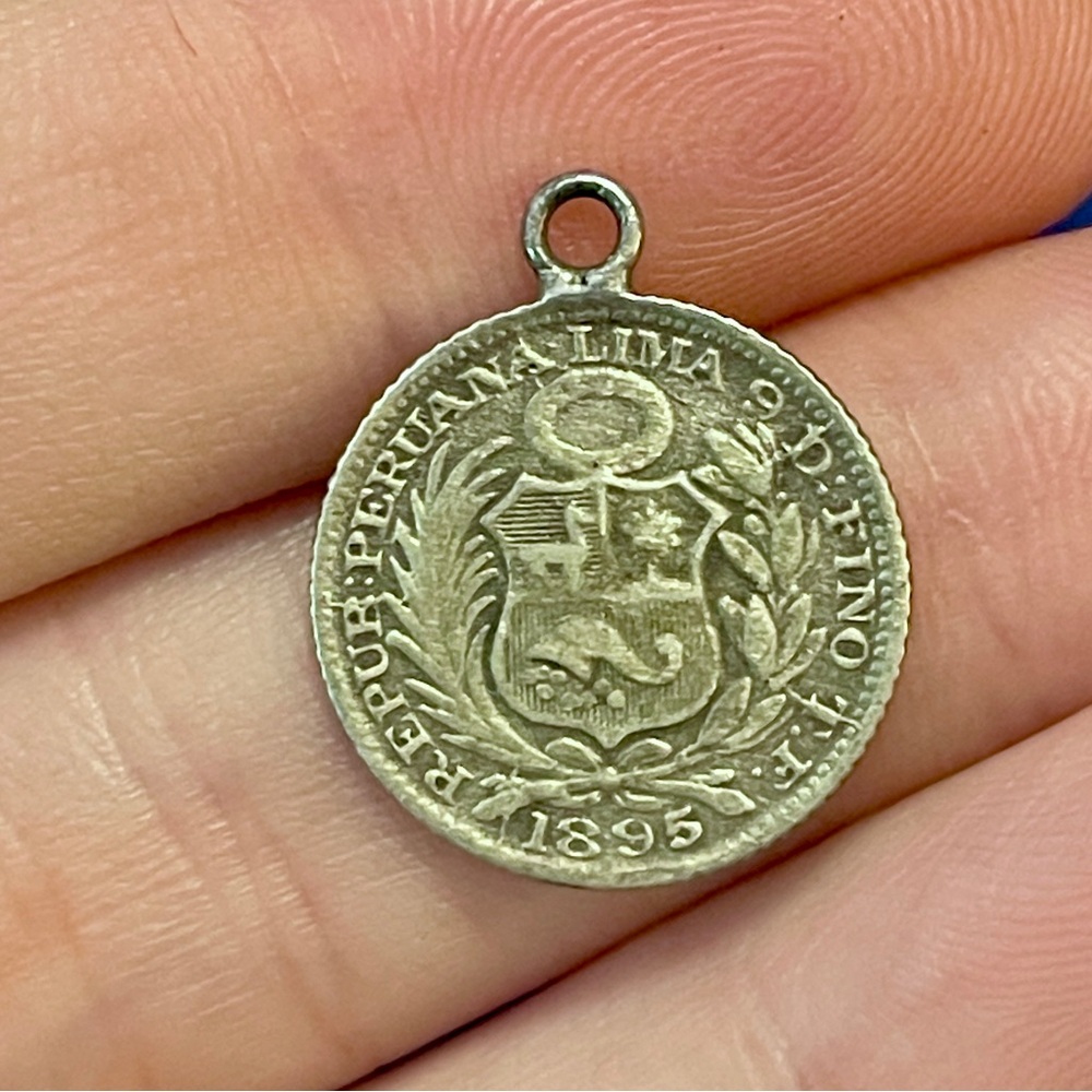 SOLD 1/5 sol 1895 Peru sterling silver coin charm/pendant
